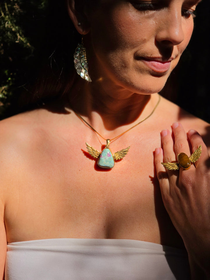 Ruby Fucshite Anahata Brass Pendant