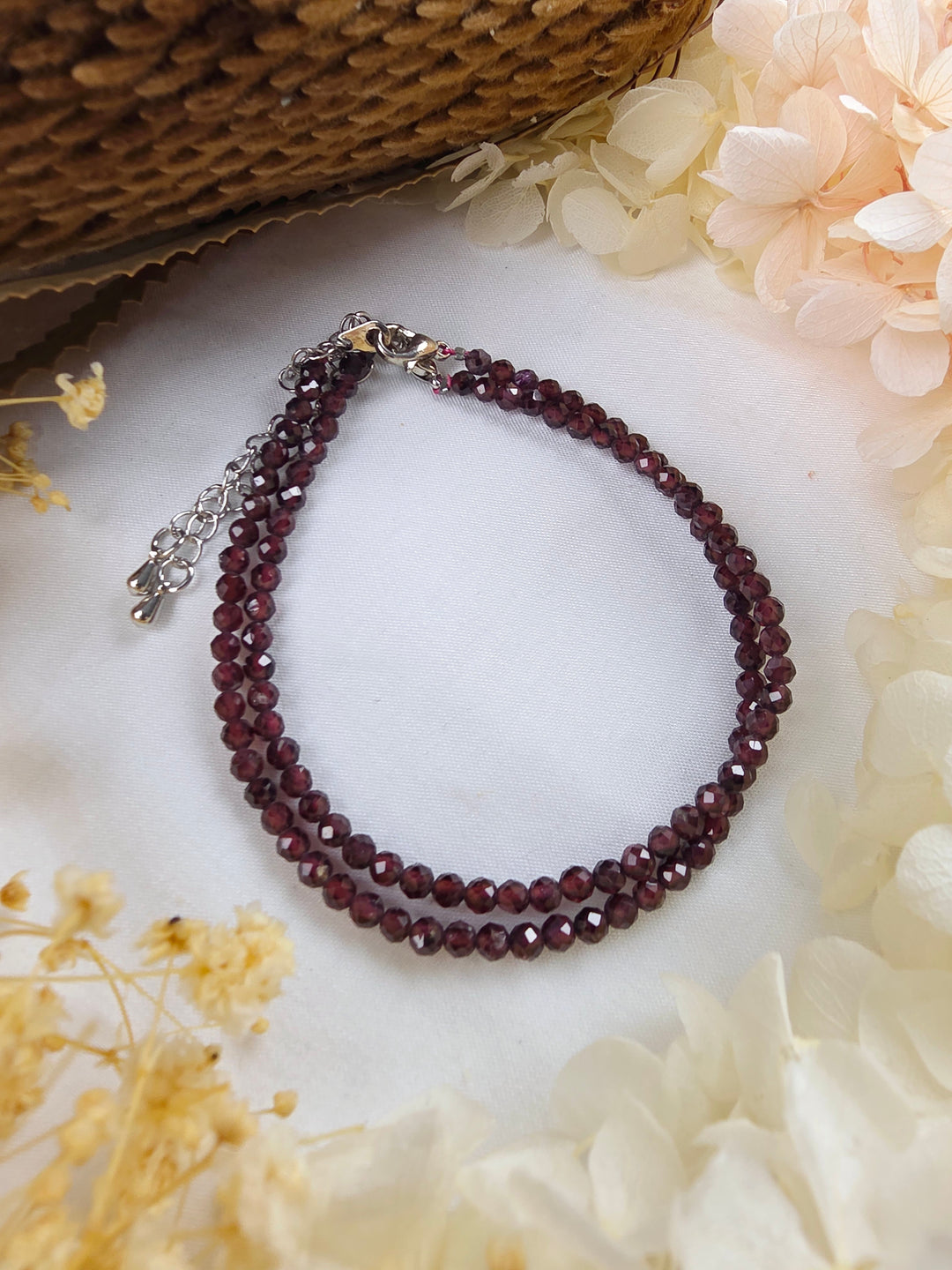 Garnet Faceted Bracelet - 4mm (Adjustable Chain)  — Rekindled