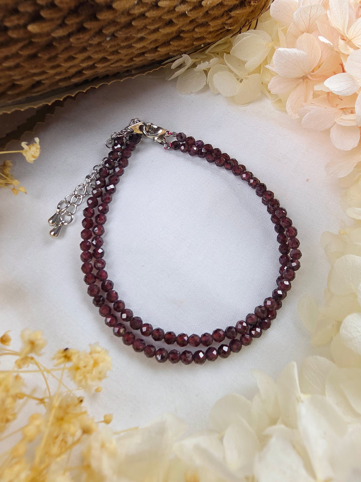 Garnet Faceted Bracelet - 4mm (Adjustable Chain)  — Rekindled
