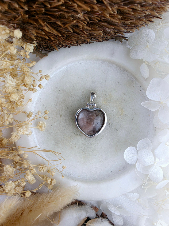 Peach Moonstone Heart Silver Pendant