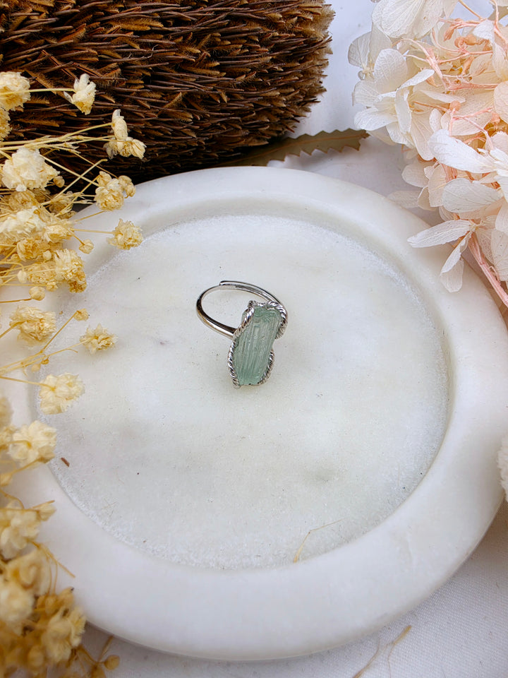 Aquamarine Natural Silver Ring (Adjustable)