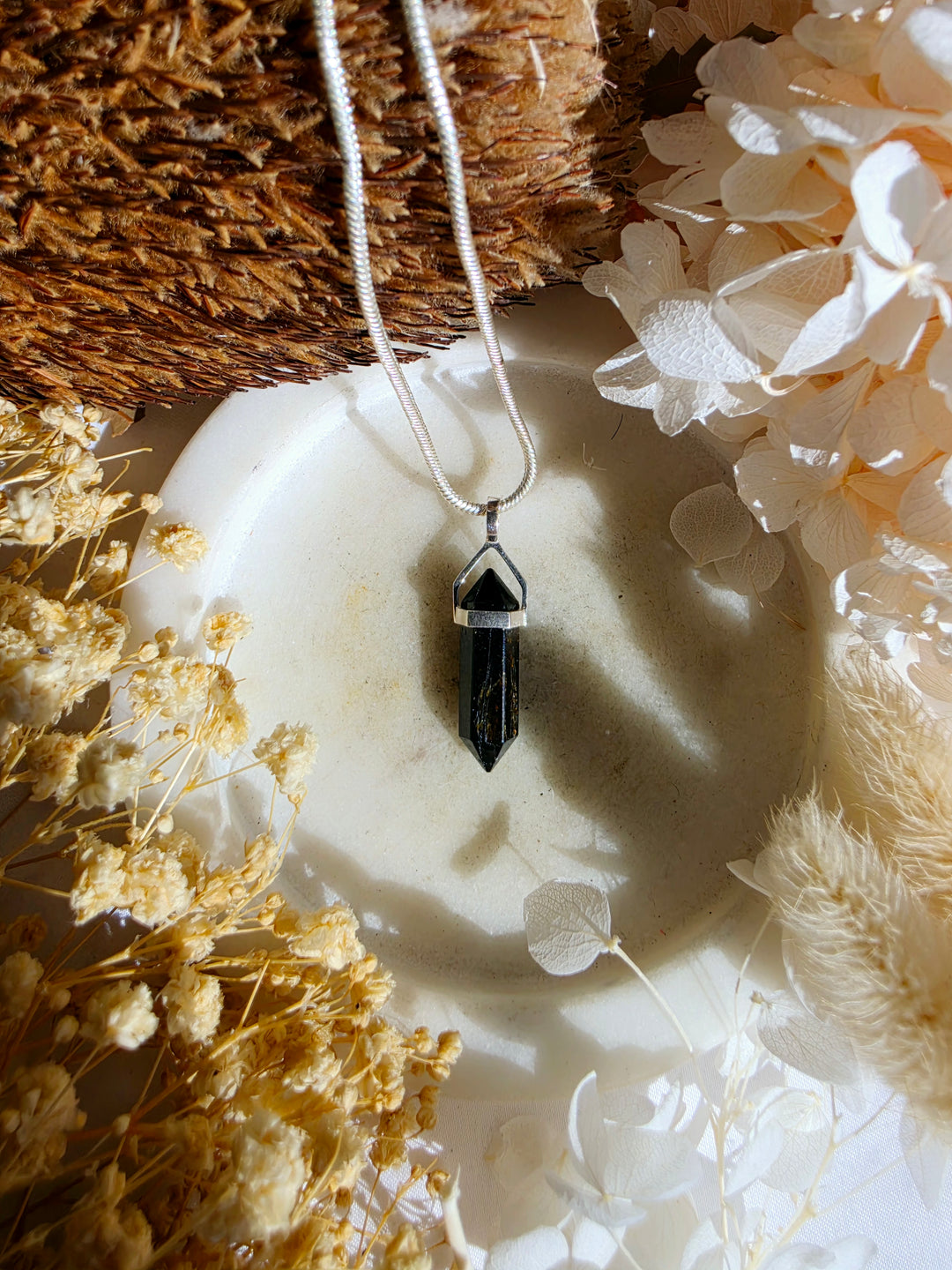 Black Tourmaline Alignment Silver Pendant