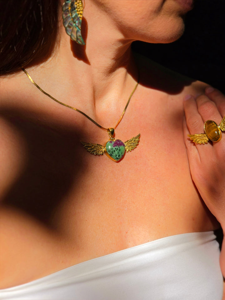 Ruby Zoisite Anahata Heart Brass Pendant
