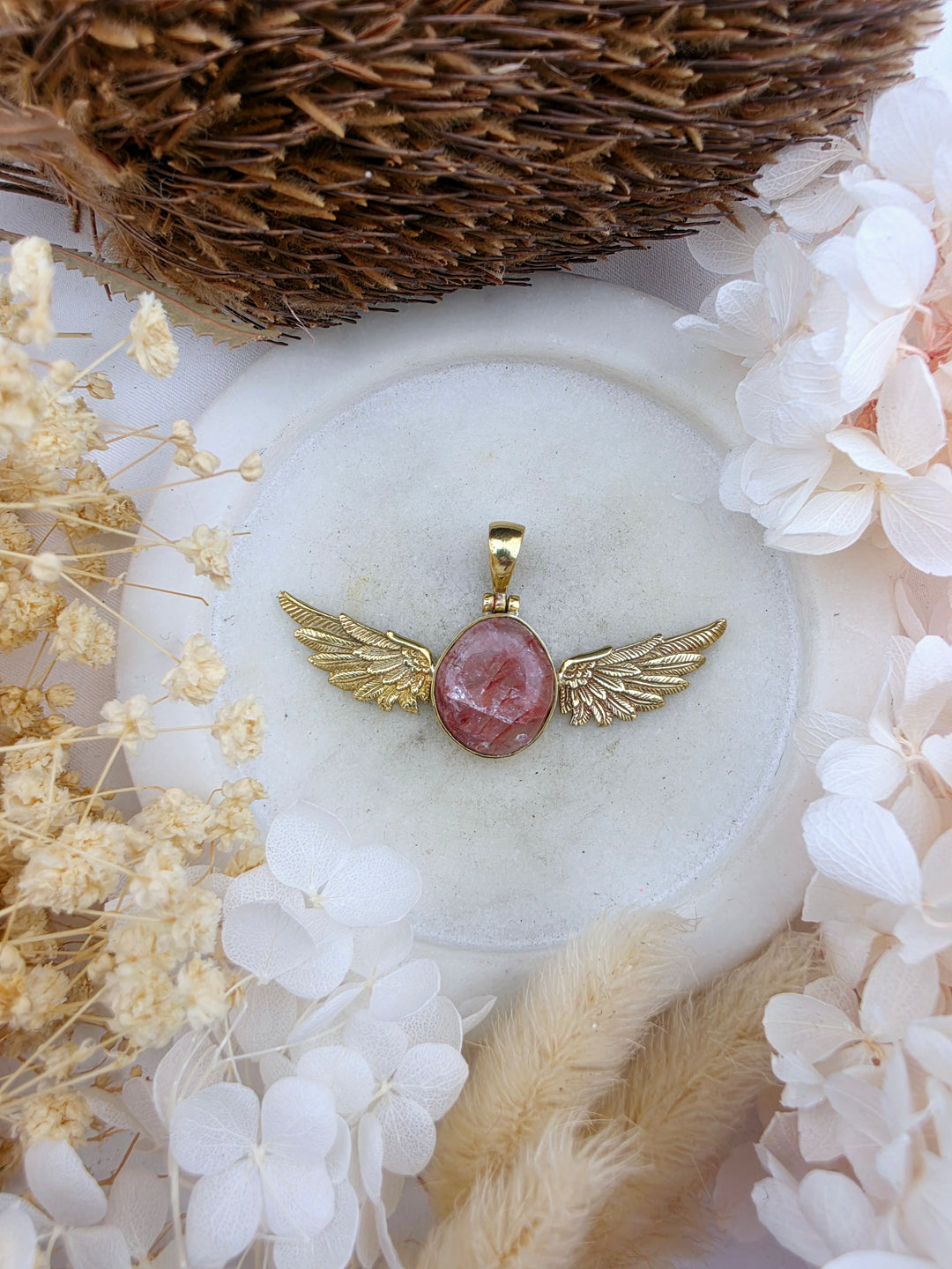 Fire Quartz Anahata Brass Pendant