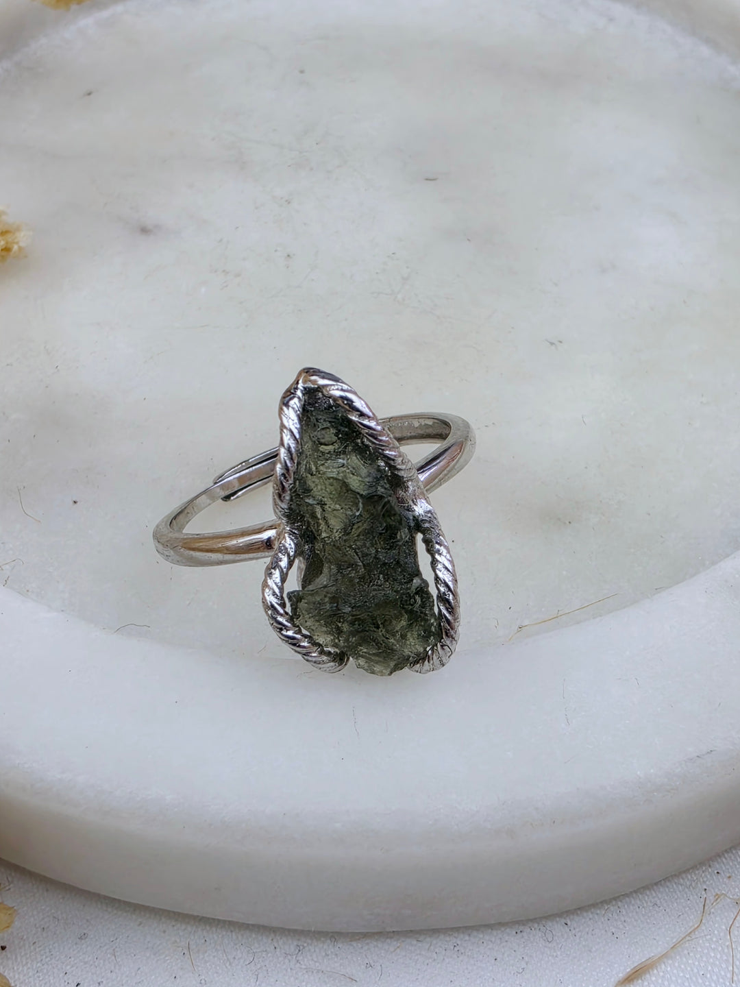 Moldavite Silver Ring - Adjustable