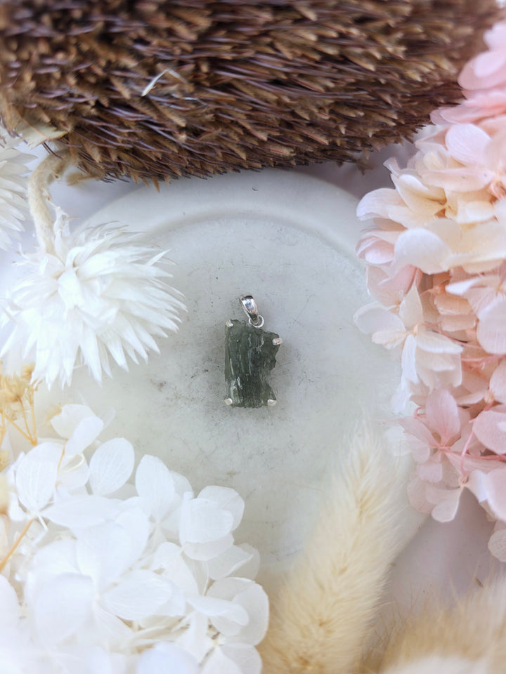 Moldavite Silver Pendant