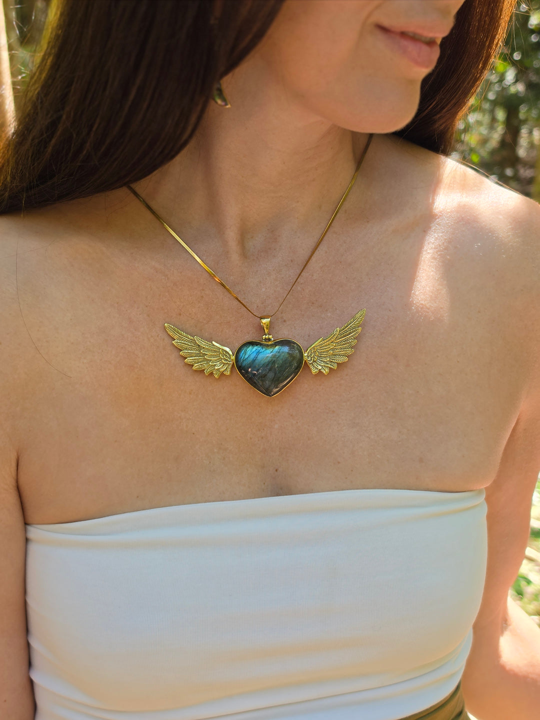 Labradorite Heart Anahata Brass Pendant