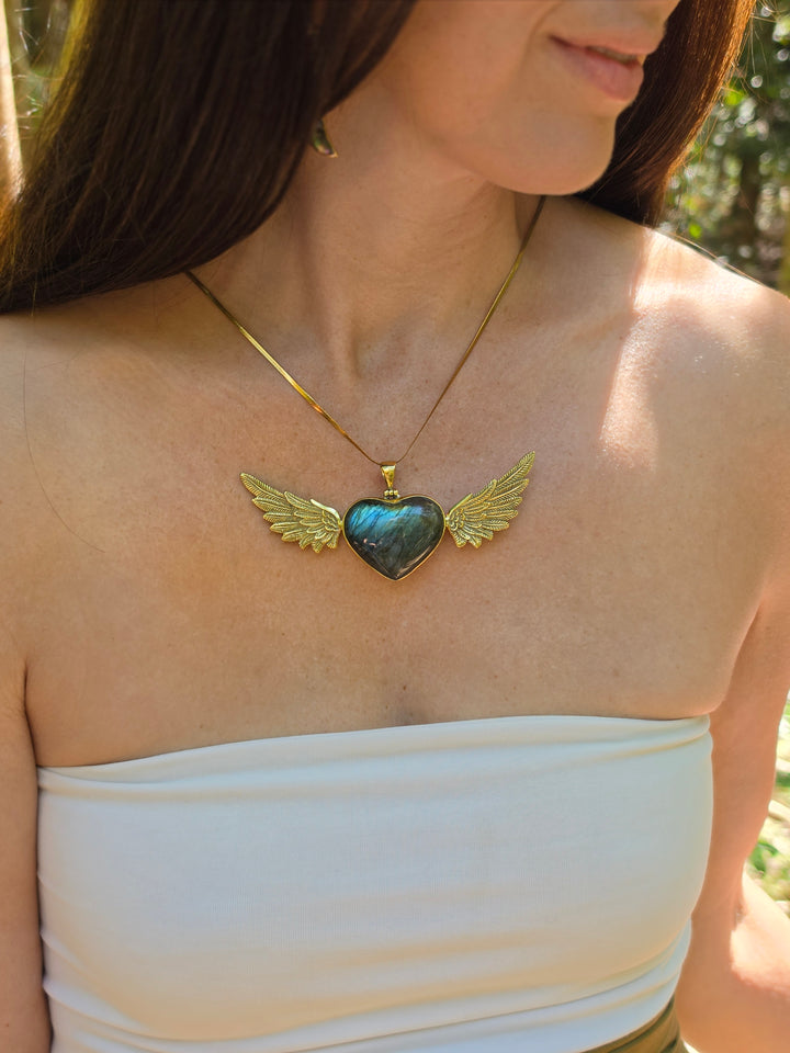 Labradorite Heart Anahata Brass Pendant