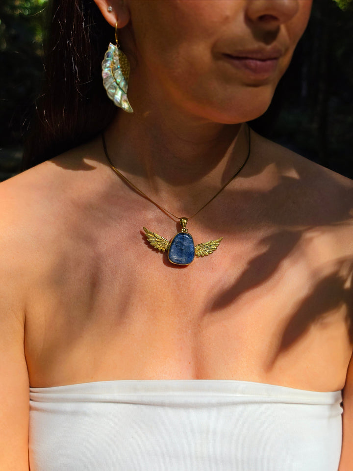 Blue Kyanite Anahata Brass Pendant