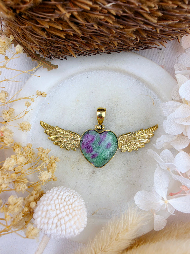 Ruby Zoisite Anahata Heart Brass Pendant