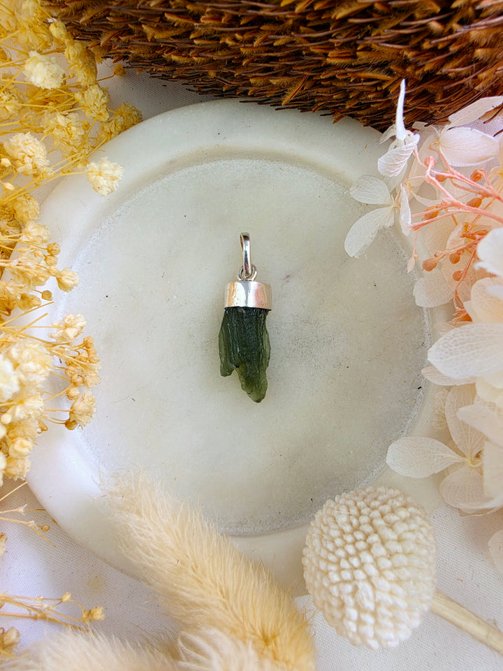 Moldavite Silver Pendant — Manifest & Transform