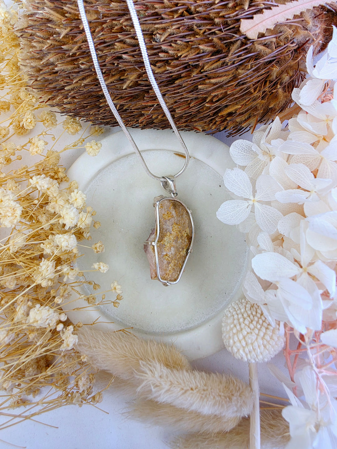 Pink Amethyst Geode Silver Pendant