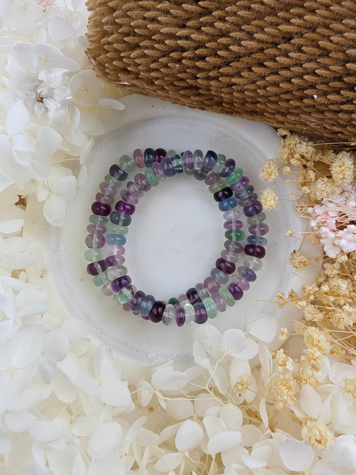 Rainbow Fluorite Rondelle Bracelet - 8mm