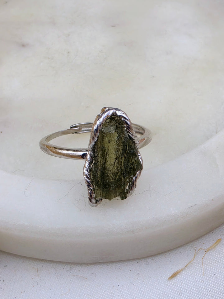 Moldavite Silver Ring - Adjustable