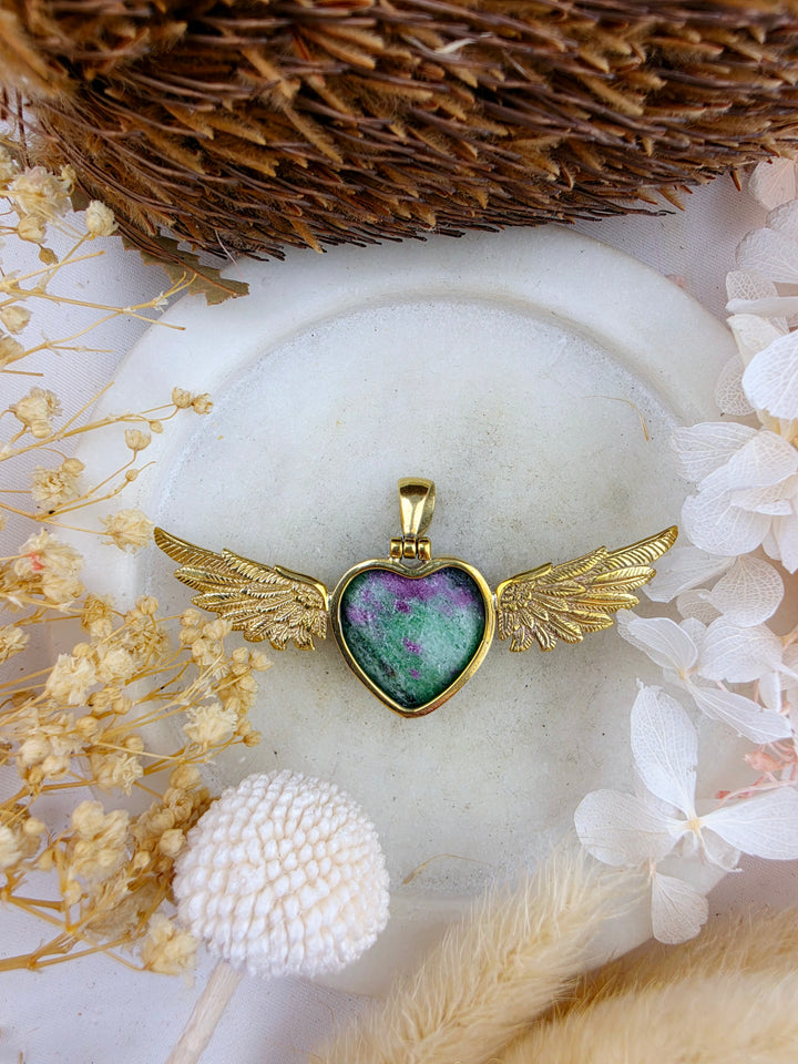 Ruby Zoisite Anahata Heart Brass Pendant