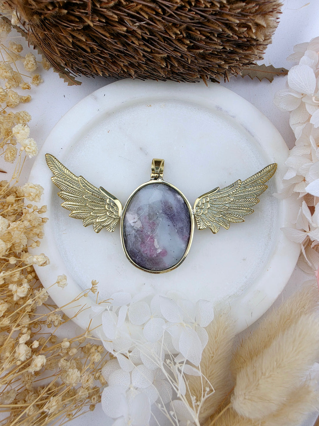 Pink Tourmaline Anahata Brass Pendant