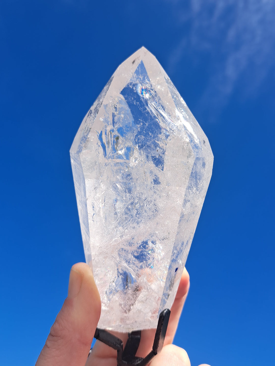 Lemurian Seed Laser Quartz In Metal Stand