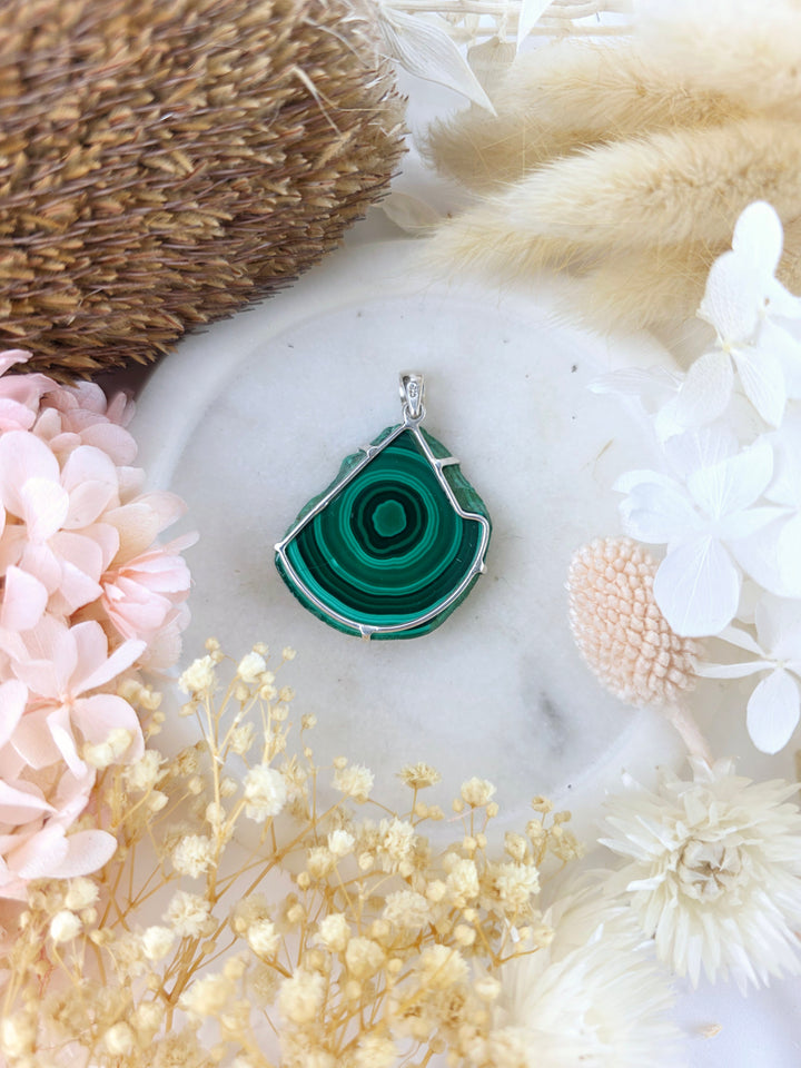 Malachite Stalactite Silver Pendant