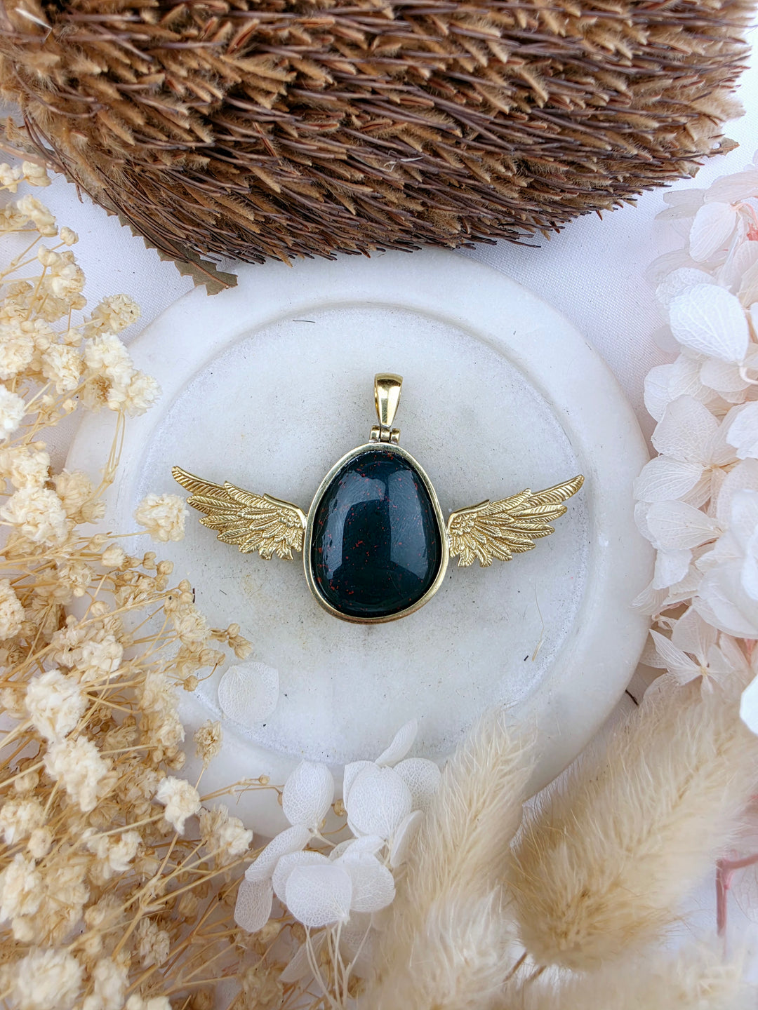 Bloodstone Jasper Anahata Brass Pendant