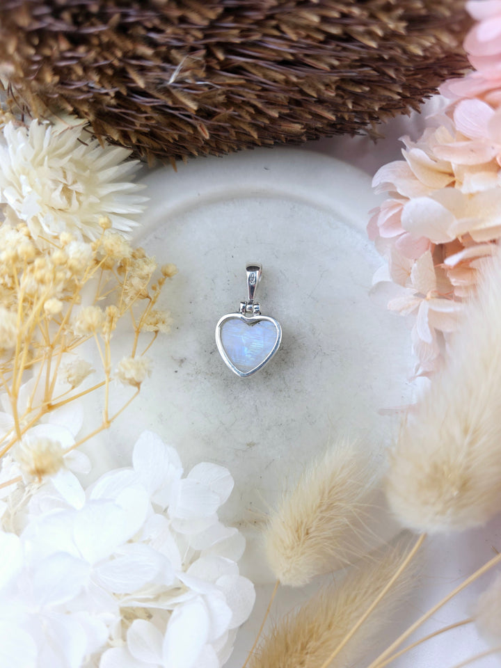 Rainbow Moonstone Heart Silver Pendant