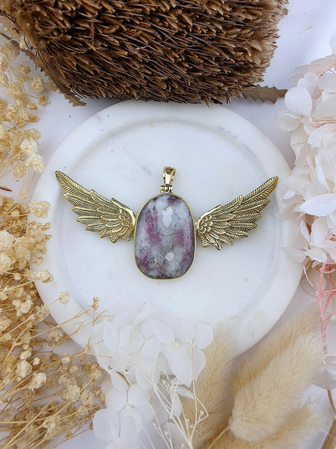 Pink Tourmaline Anahata Brass Pendant