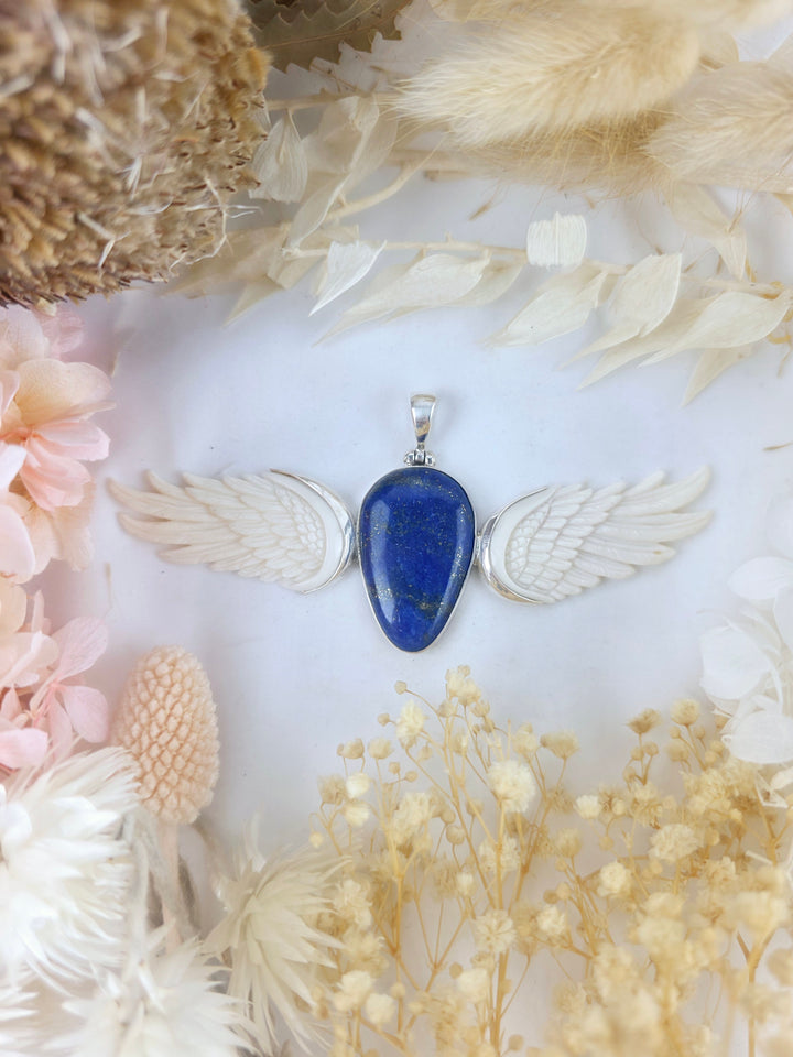 Lapis Lazuli Winged Silver Pendant