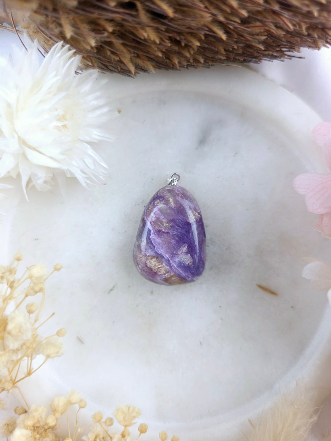 Charoite Tumbled Silver Pendant