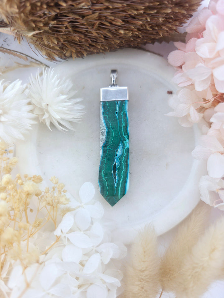 Malachite Chrysocolla Silver Pendant