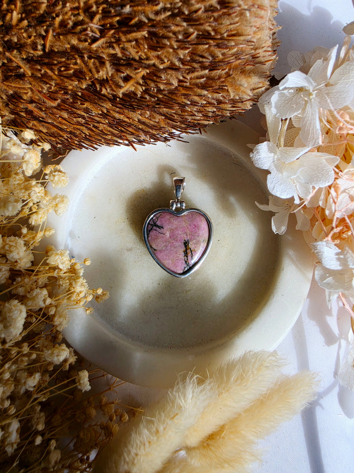 Rhodonite Heart Silver Pendant