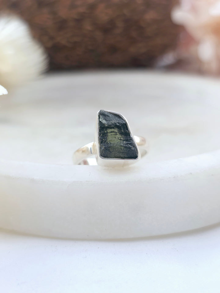 Moldavite Silver Ring - Size 7 3/4