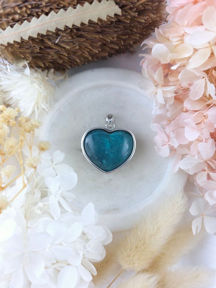 Chrysocolla Heart Silver Pendant