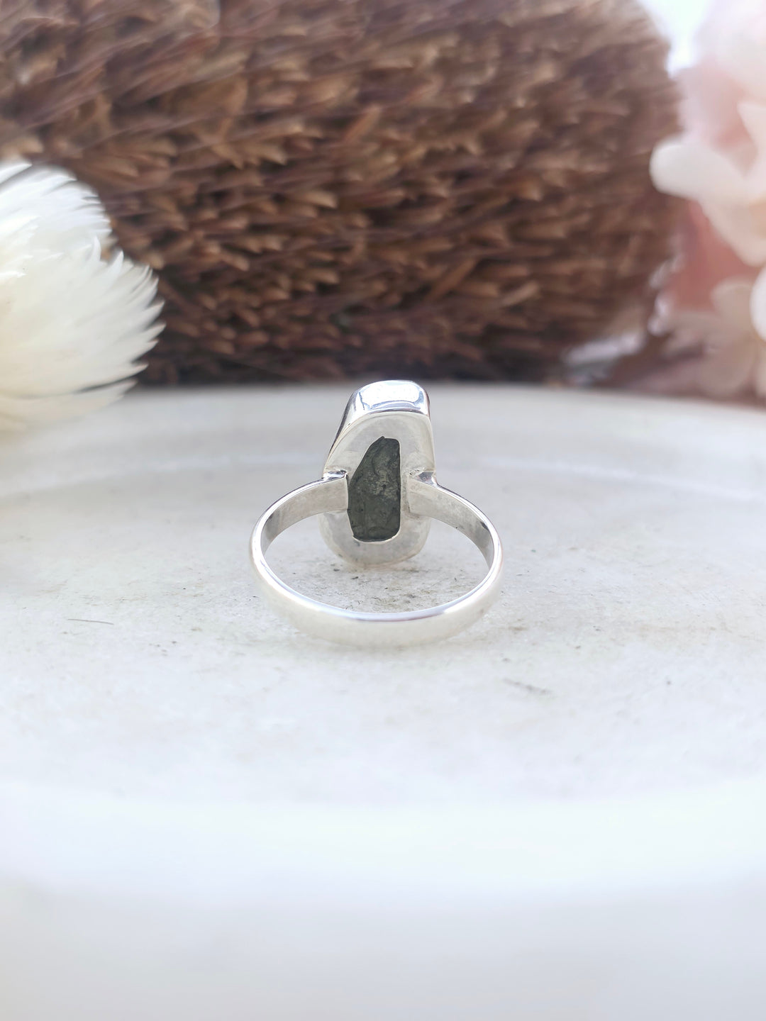 Moldavite Silver Ring - Size 8