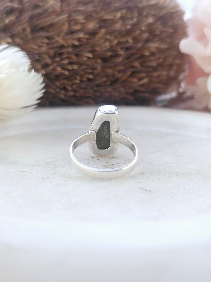 Moldavite Silver Ring - Size 8