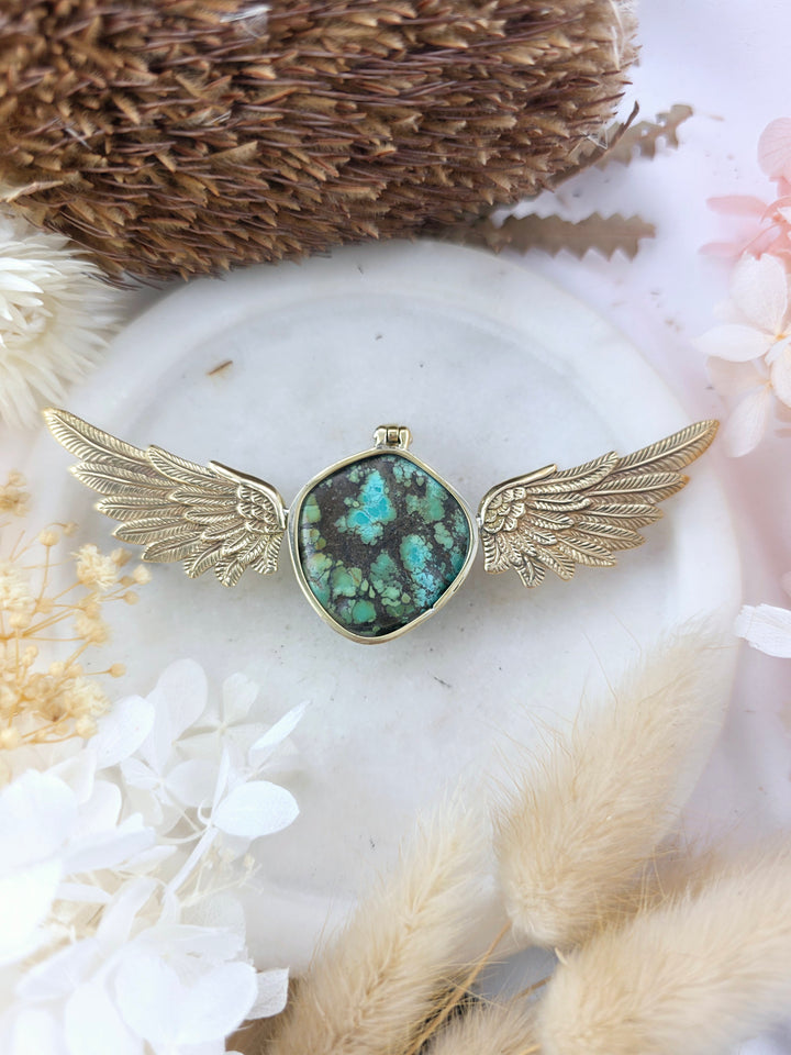 Turquoise Bronze Winged Goddess Pendant