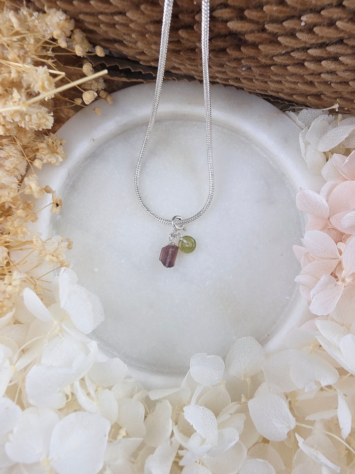 Pink & Green Tourmaline Chakra Silver Pendant/Charm — Heart Wide Open