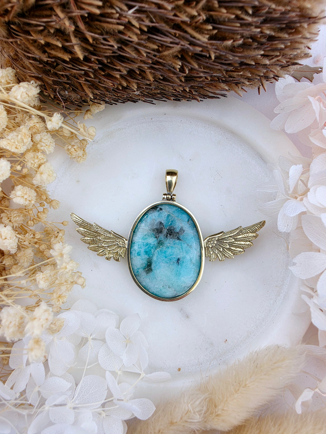 Amazonite Anahata Brass Pendant
