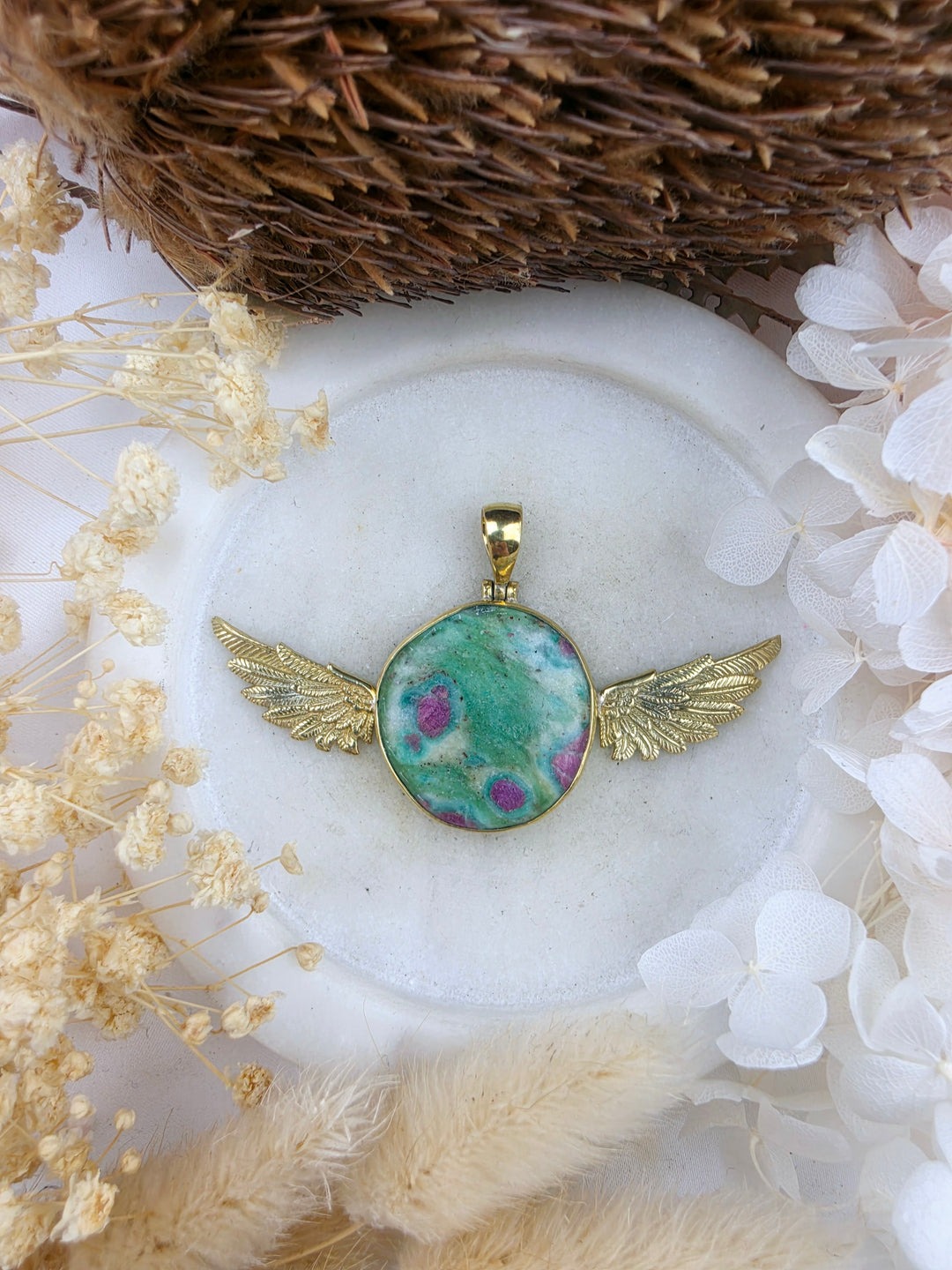Ruby Fucshite Anahata Brass Pendant