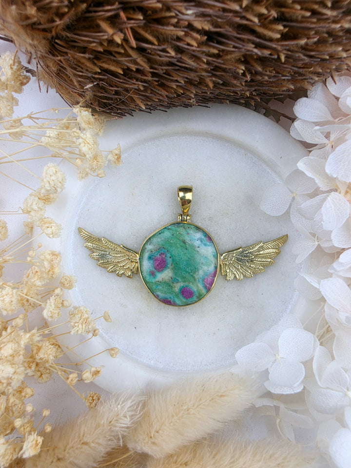 Ruby Fucshite Anahata Brass Pendant
