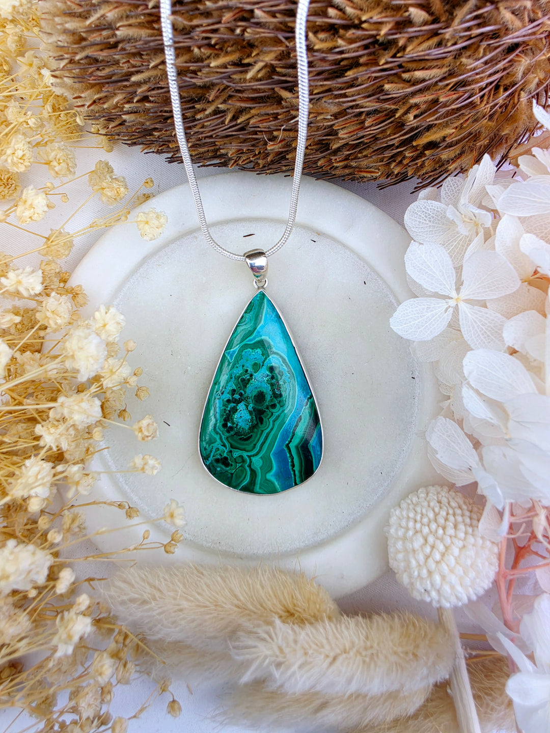 Chrysocolla Silver Pendant — The Forgiving Heart