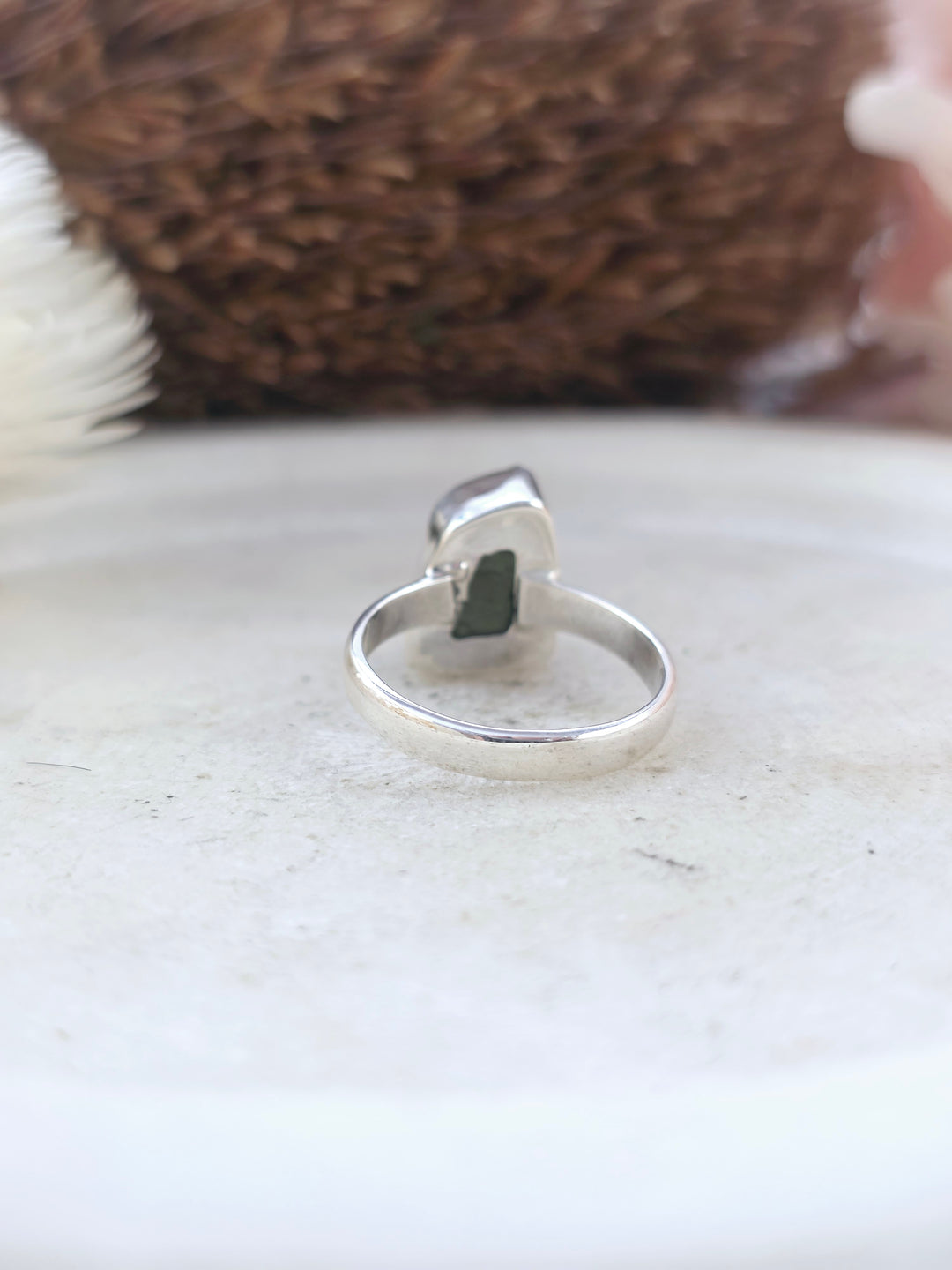 Moldavite Silver Ring - Size 7 3/4
