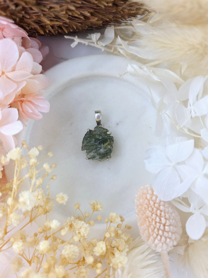Moldavite Silver Pendant