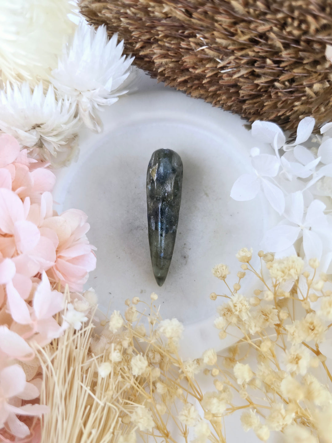 Labradorite Raven Skull Pendant