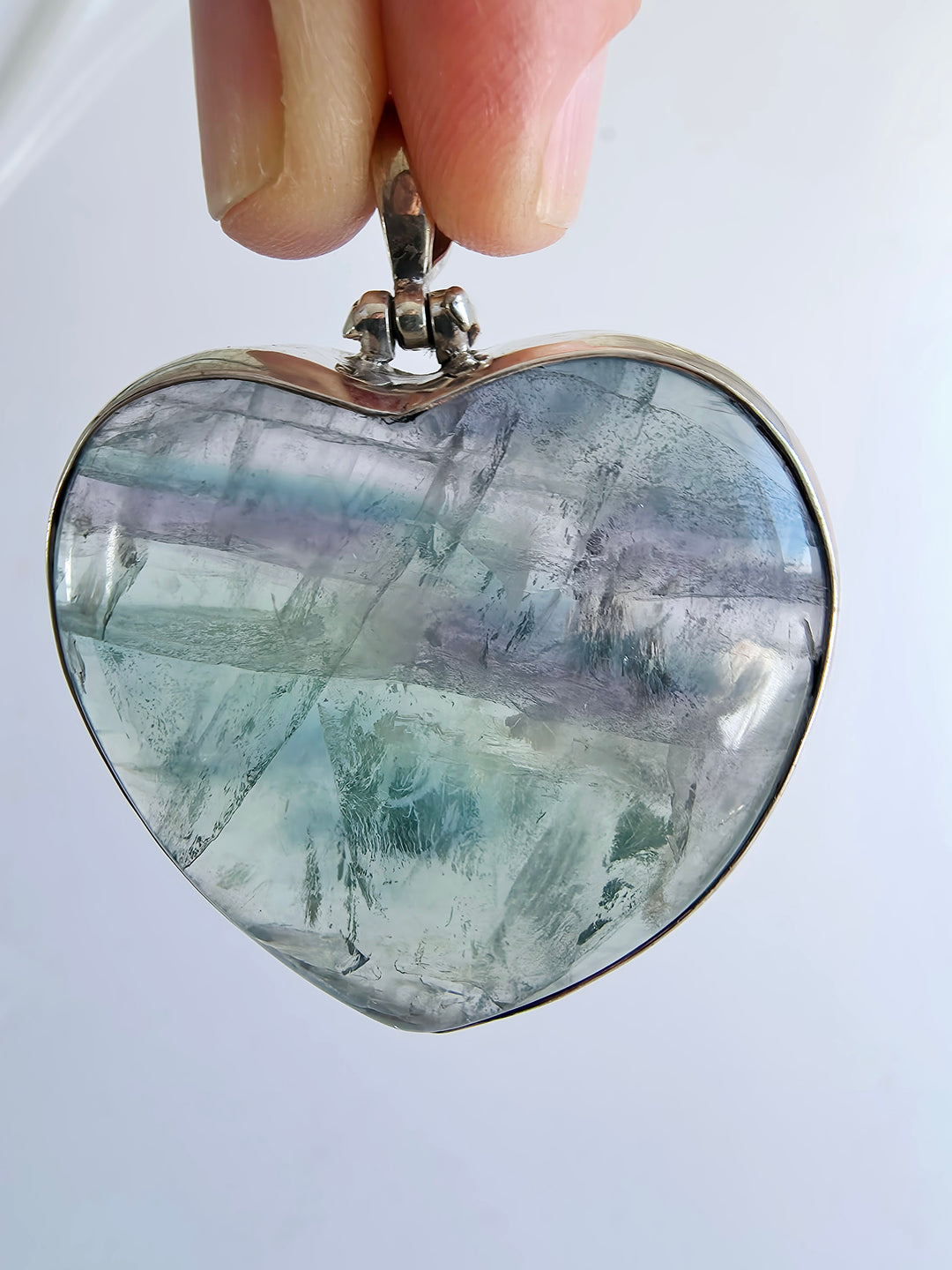 Rainbow Fluorite Heart Silver Pendant