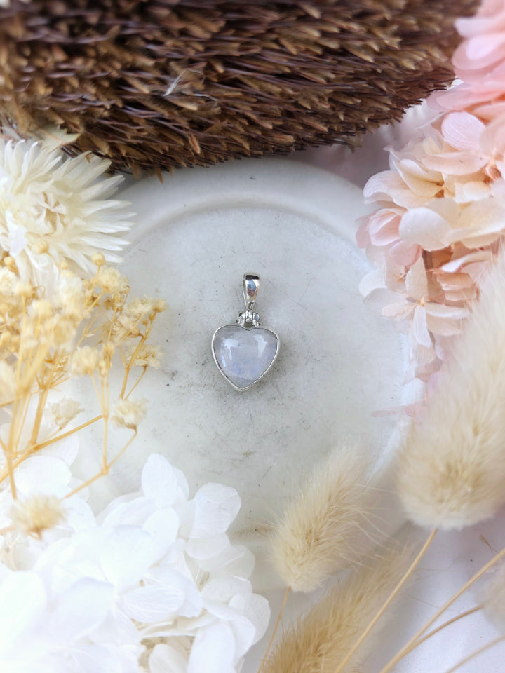 Rainbow Moonstone Heart Silver Pendant