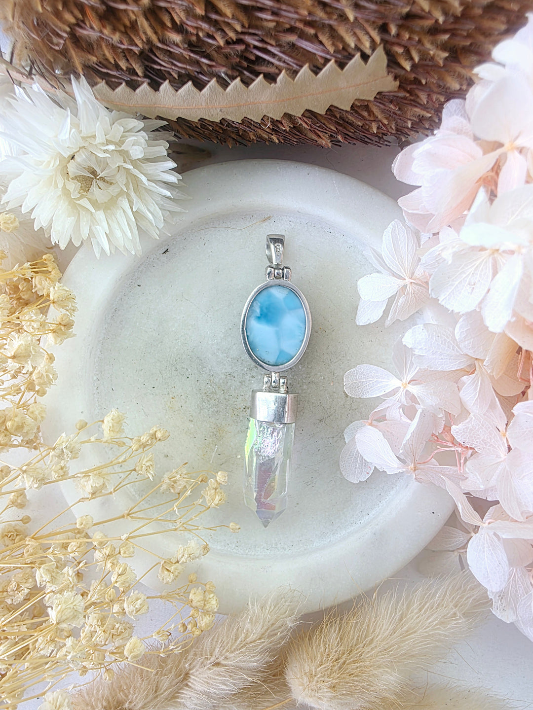 Angel Aura & Larimar Silver Pendant