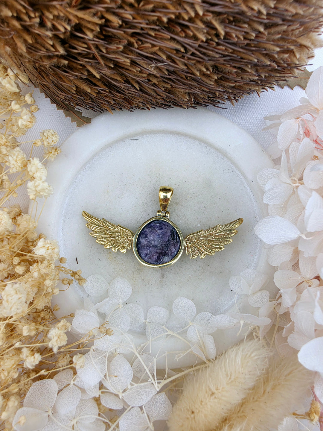 Charoite Anahata Brass Pendant