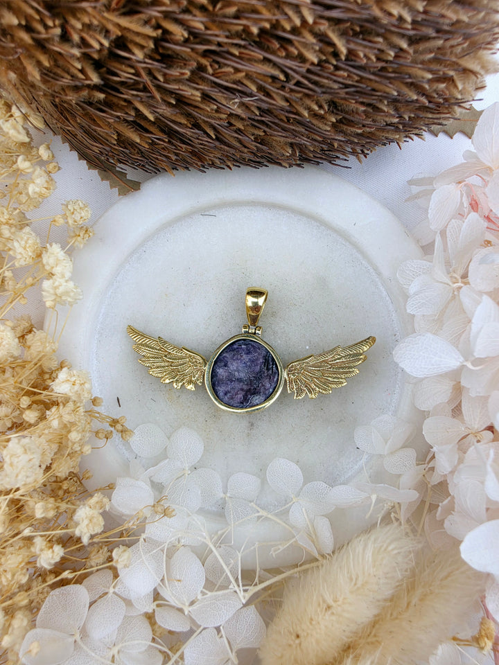 Charoite Anahata Brass Pendant