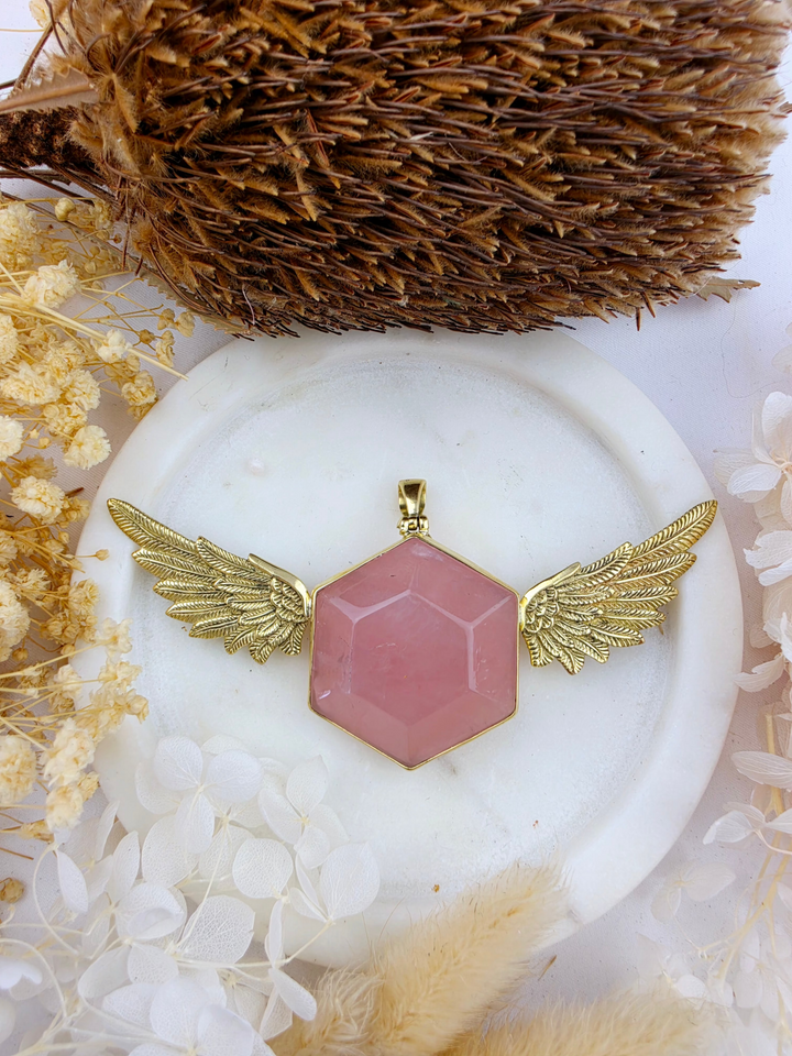 Rose Quartz Anahata Brass Pendant