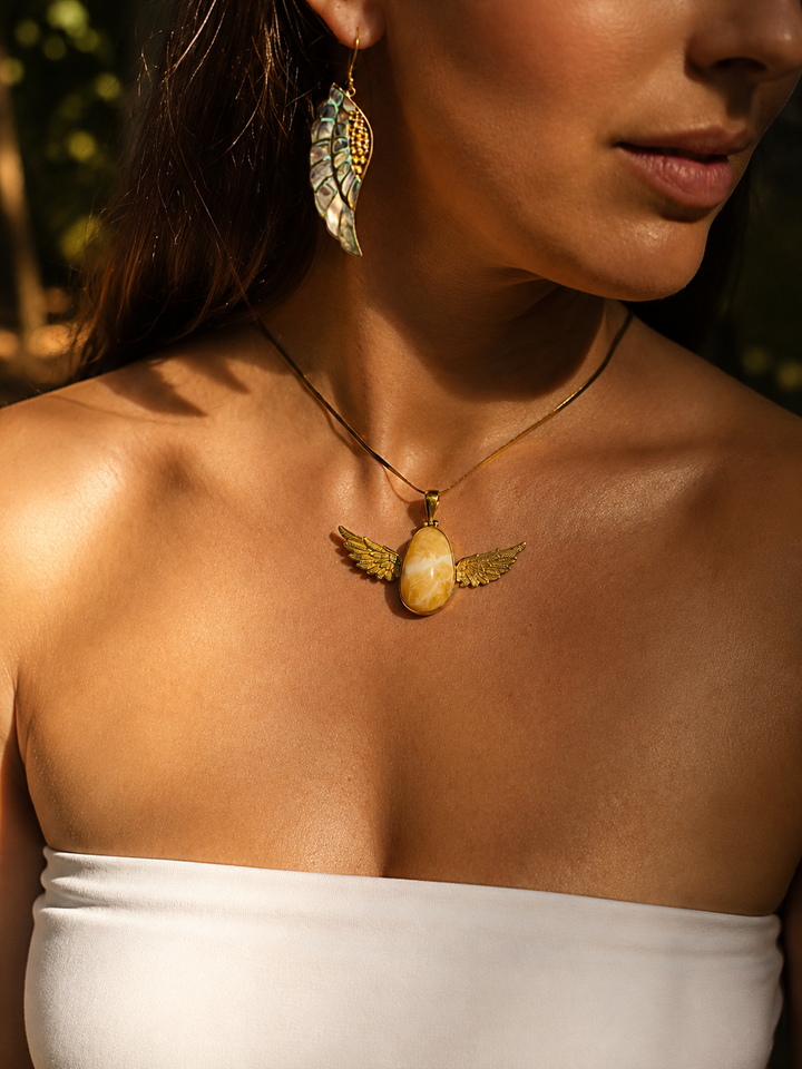 Orange Calcite Anahata Brass Pendant