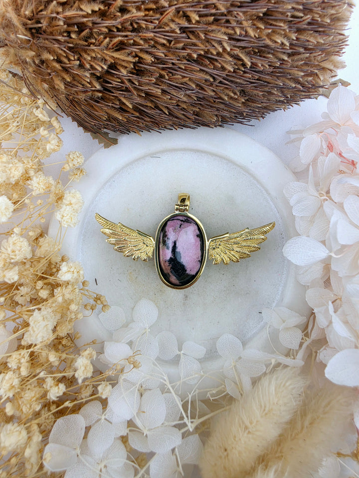 Rhodonite Anahata Brass Pendant